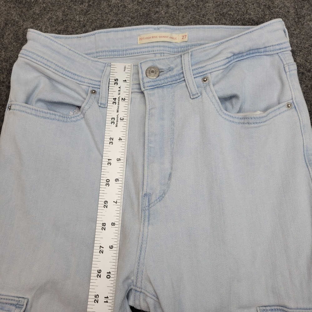 Levis 721 Cargo Jeans Womens 27 Blue Y2K Streetwear Grunge High Rise Skinny Leg - Picture 8 of 13